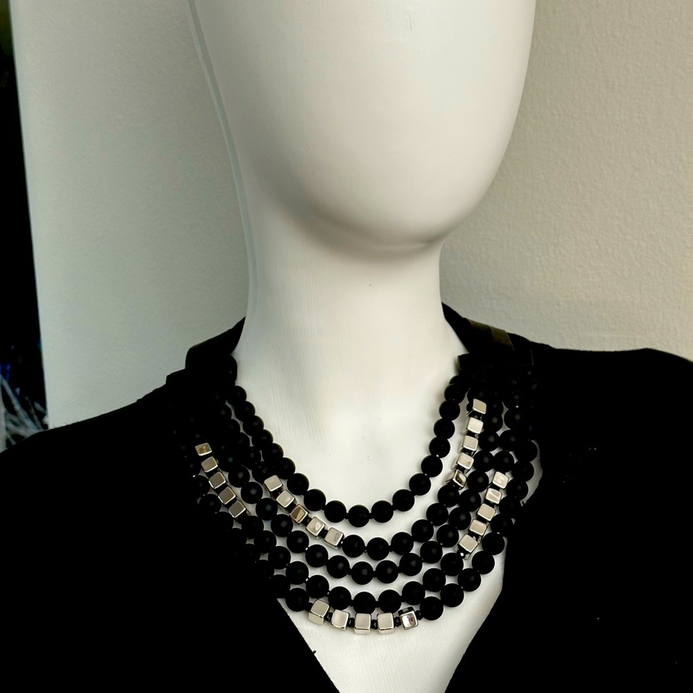 Chicos, NWT black and silver beaded necklace